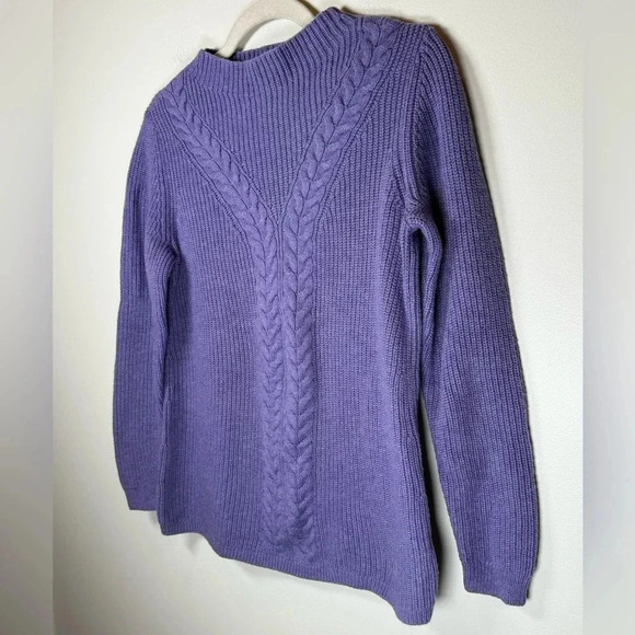 Talbots Wool Blend Sweater Purple Cable Knit Mock Turtleneck Womens Size Medium - Picture 2 of 8